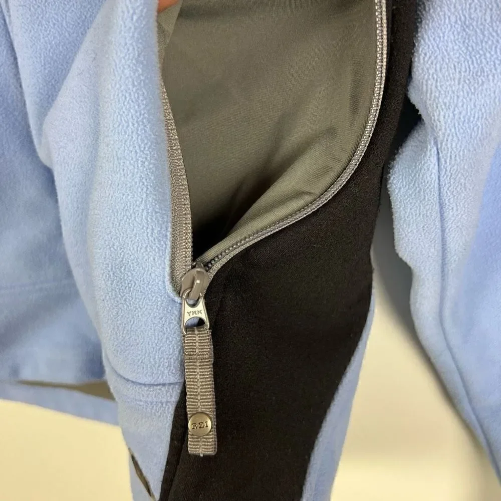 REI Fleece Full Zip Up Jacket light blue black big kids XL (16/18)